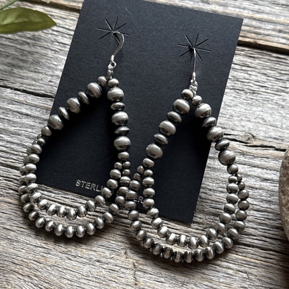 Southwestern Sterling Silver Pearls Double Loop Earrings 3 Inch
